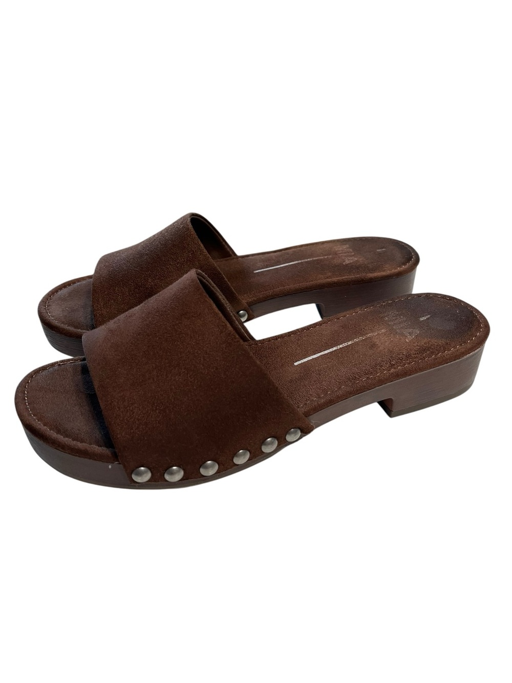 MIA Brown Faux Suede Sandals with Block Heel and Studded Detail - Size 7 - Picture 6 of 6